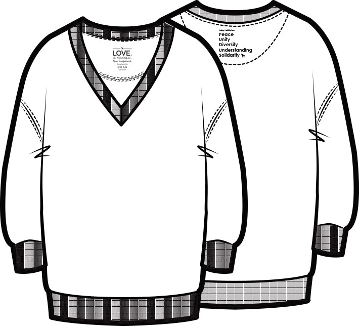 Darin V-Neck 3/4 Sleeve Sweatshirt | White