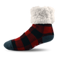 Pudus Cozy Winter Slipper Socks for Women and Men with Non-Slip Grippers and Faux Fur Sherpa Fleece - Adult Regular Fuzzy Regular and Large Socks Red Lumberjack - Classic Slipper Sock