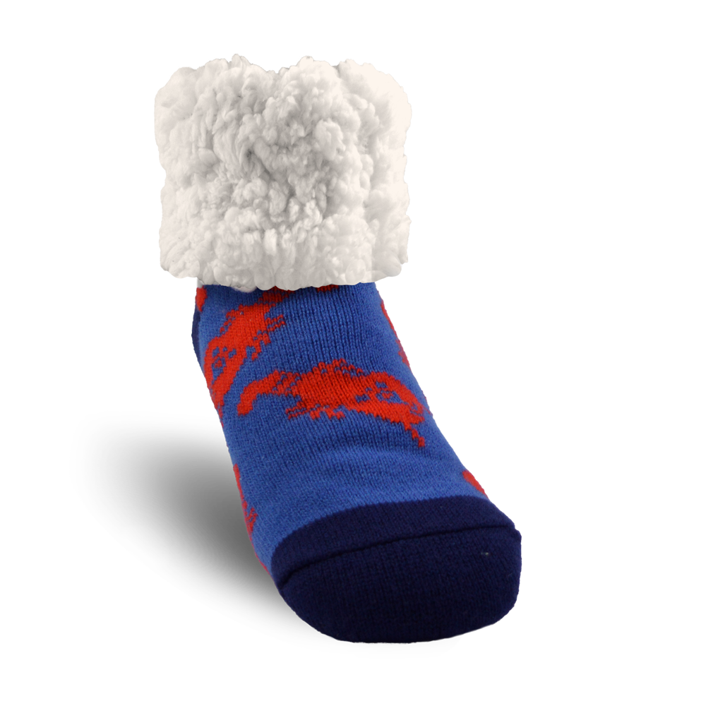 Pudus Cozy Winter Slipper Socks for Women and Men with Non-Slip Grippers and Faux Fur Sherpa Fleece - Adult Regular Fuzzy Socks Lobster Blue - Classic Slipper Socks