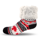 Pudus Cozy Winter Slipper Socks for Women and Men with Non-Slip Grippers and Faux Fur Sherpa Fleece - Adult Regular Fuzzy Socks Maple Leaf Grey - Classic Slipper Sock