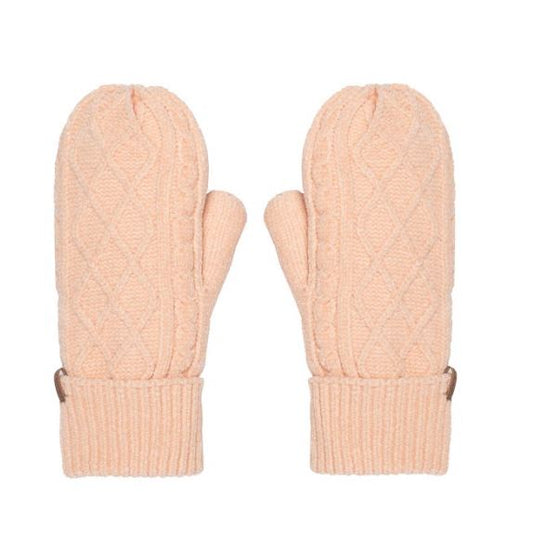 Blush Chenille - Cable Knit Mittens Adult