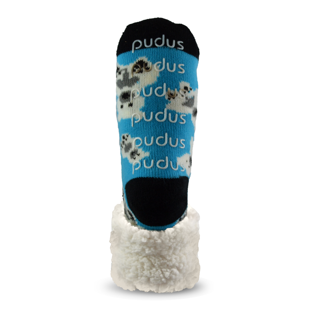 Pudus Cozy Winter Slipper Socks for Women and Men with Non-Slip Grippers and Faux Fur Sherpa Fleece - Adult Regular Fuzzy Socks Polar Bear - Classic Slipper Sock