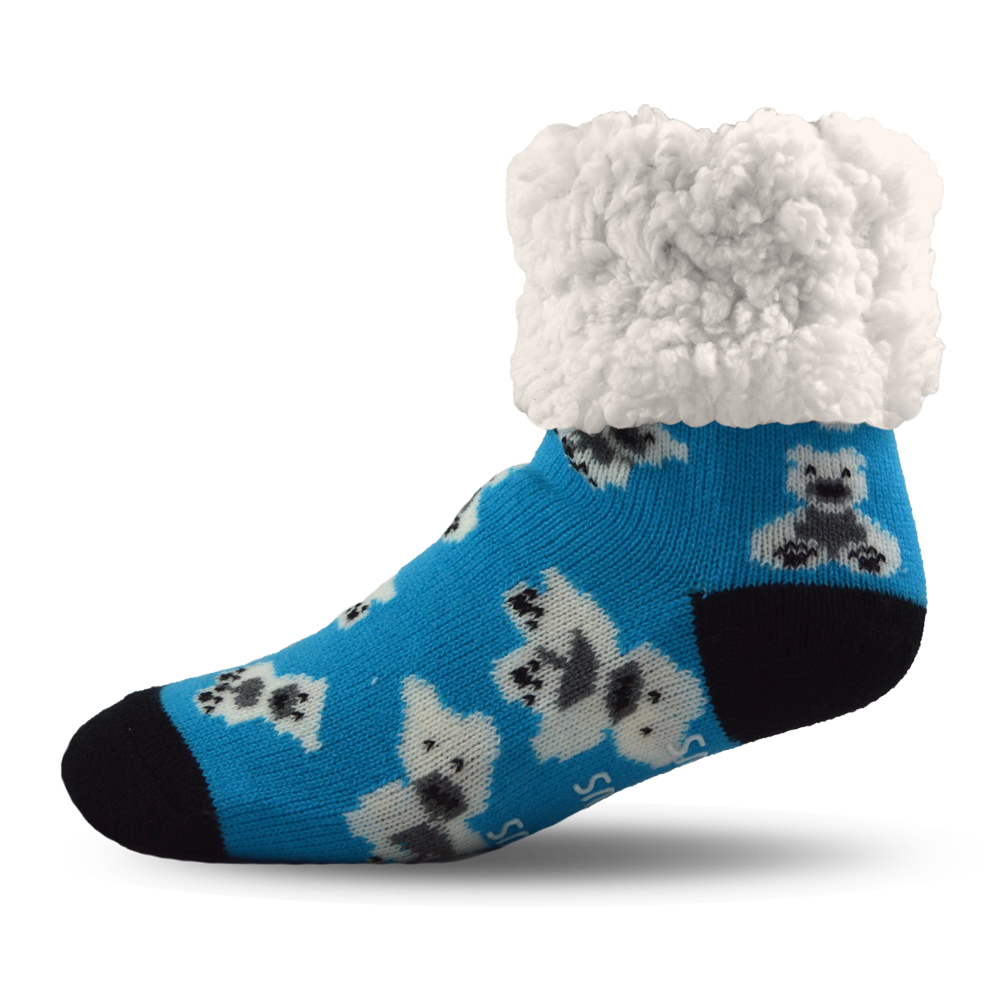 Pudus Cozy Winter Slipper Socks for Women and Men with Non-Slip Grippers and Faux Fur Sherpa Fleece - Adult Regular Fuzzy Socks Polar Bear - Classic Slipper Sock