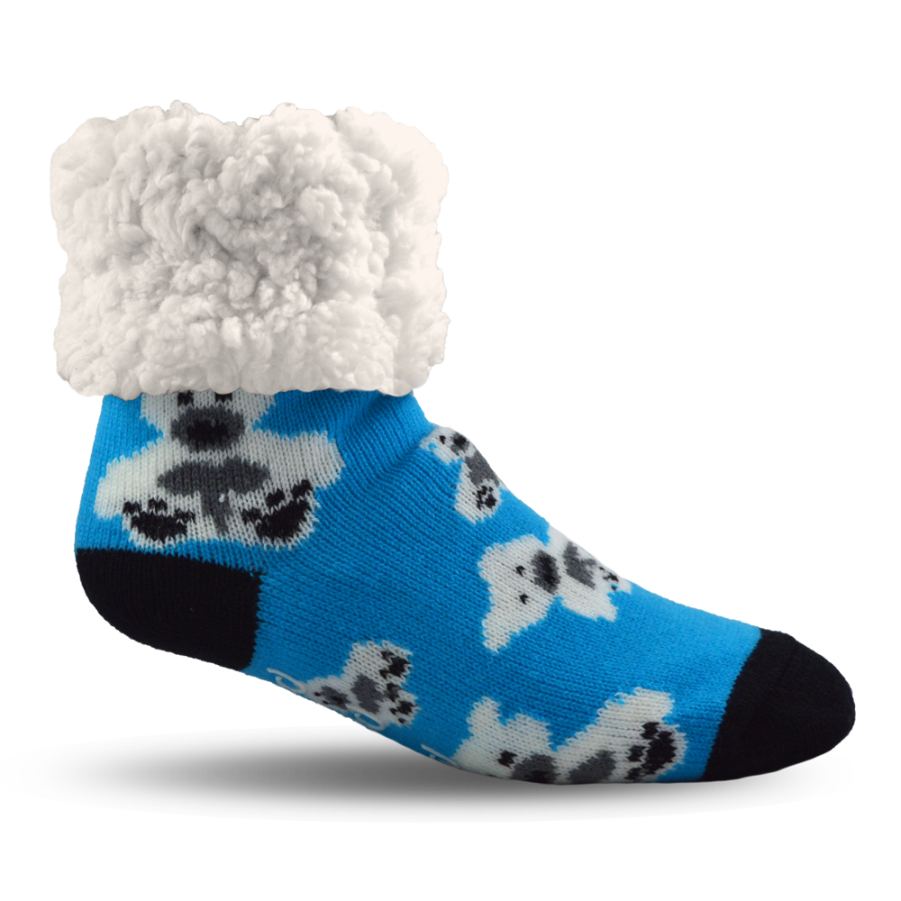 Pudus Cozy Winter Slipper Socks for Women and Men with Non-Slip Grippers and Faux Fur Sherpa Fleece - Adult Regular Fuzzy Socks Polar Bear - Classic Slipper Sock