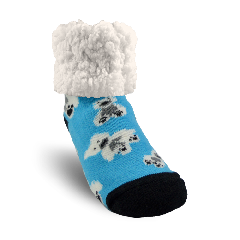 Pudus Cozy Winter Slipper Socks for Women and Men with Non-Slip Grippers and Faux Fur Sherpa Fleece - Adult Regular Fuzzy Socks Polar Bear - Classic Slipper Sock