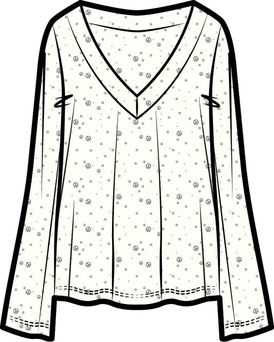 Jamie V-Neck Sleep Top | Ivory Allover Print