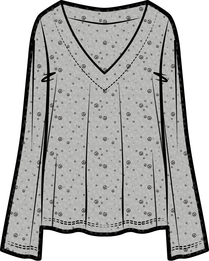 Jamie V-Neck Sleep Top | Light Grey Allover Print