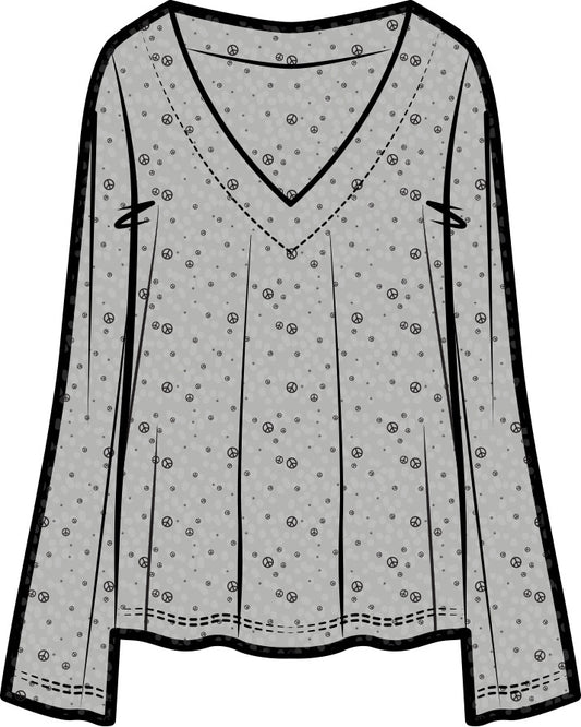 Jamie V-Neck Sleep Top | Light Grey Allover Print