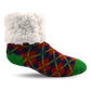 Pudus Cozy Winter Slipper Socks for Women and Men with Non-Slip Grippers and Faux Fur Sherpa Fleece - Adult Regular Fuzzy Socks Plaid Red - Classic Slipper Sock