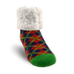 Pudus Cozy Winter Slipper Socks for Women and Men with Non-Slip Grippers and Faux Fur Sherpa Fleece - Adult Regular Fuzzy Socks Plaid Red - Classic Slipper Sock
