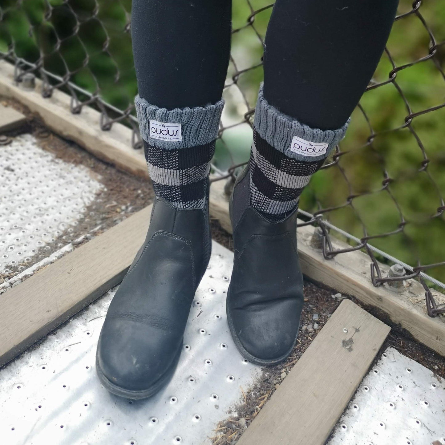 Pudus Women's Warm Short Boot Socks (W 6-10) Crew-Length Winter Socks (Perfect Thermal Socks, Rain Boot Socks and Hiking Socks) Boot Sock Lumberjack Grey Adult Short