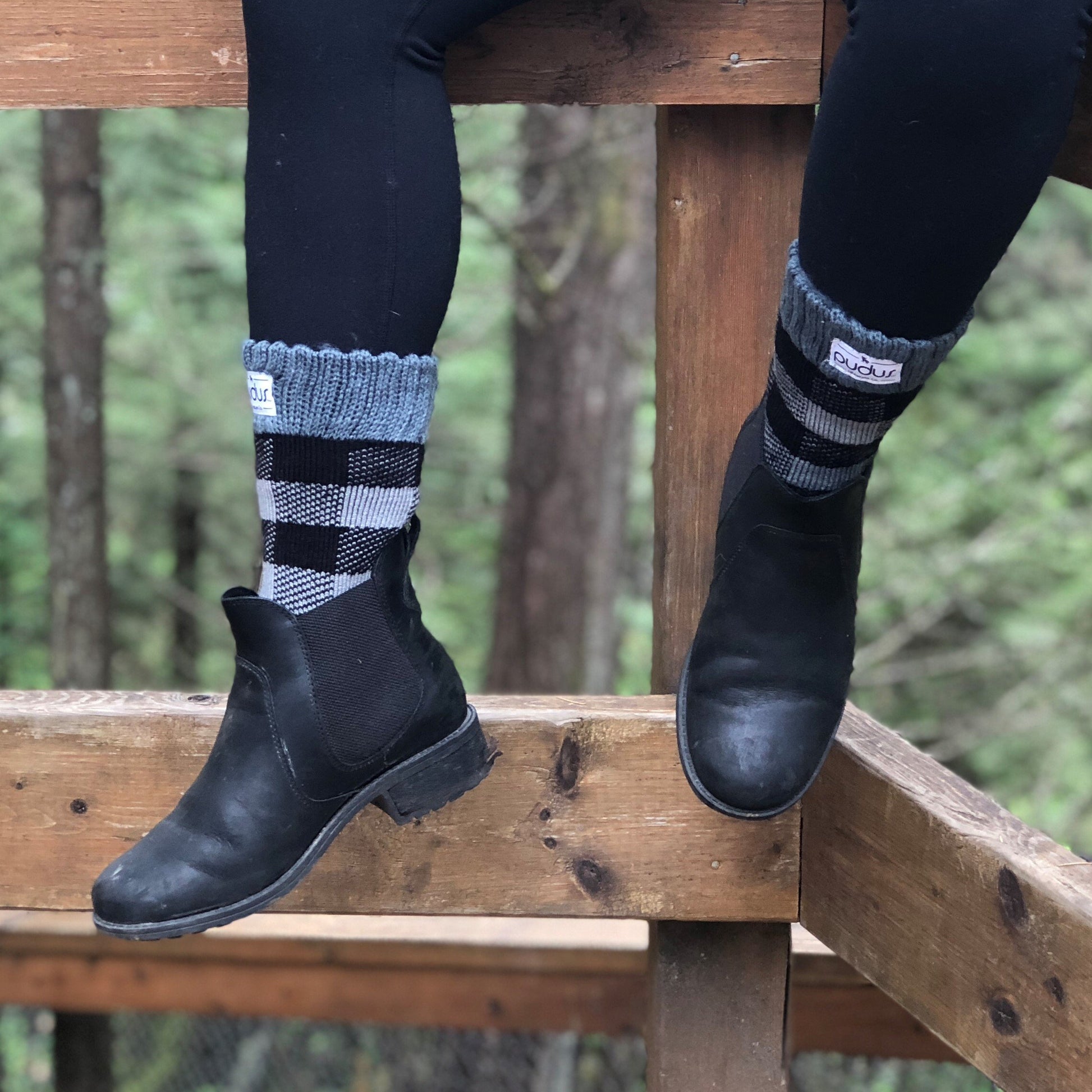 Pudus Women's Warm Short Boot Socks (W 6-10) Crew-Length Winter Socks (Perfect Thermal Socks, Rain Boot Socks and Hiking Socks) Boot Sock Lumberjack Grey Adult Short