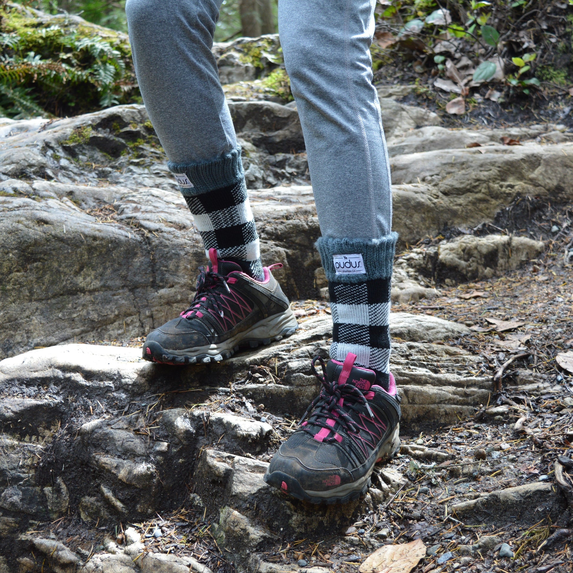 Pudus Women's Warm Short Boot Socks (W 6-10) Crew-Length Winter Socks (Perfect Thermal Socks, Rain Boot Socks and Hiking Socks) Boot Sock Lumberjack White Adult Short