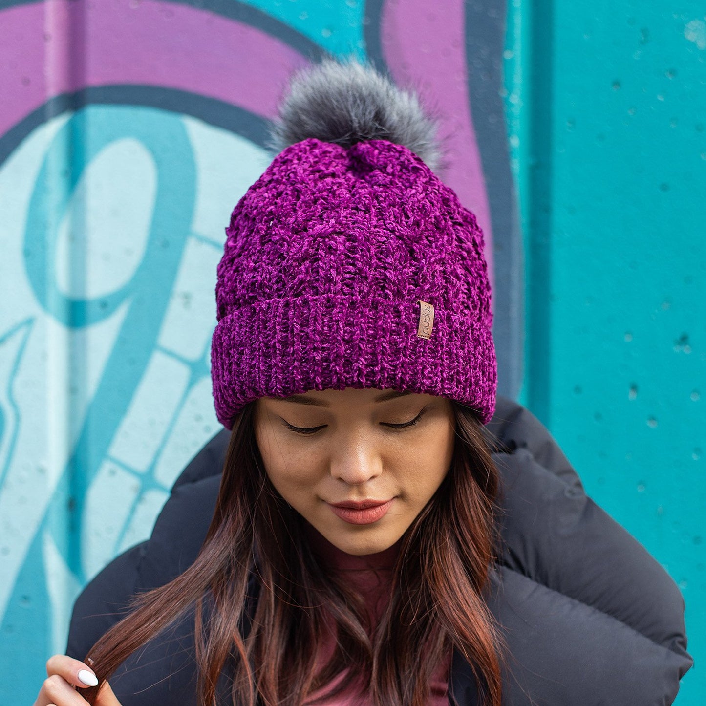 Dark Purple Chenille - Beanie Hat Adult