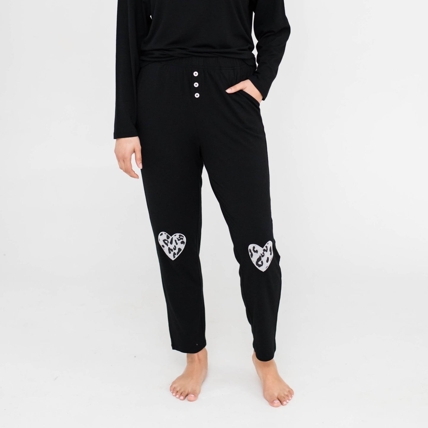 Sienna Sleep Pants | Black Animal Print Patch