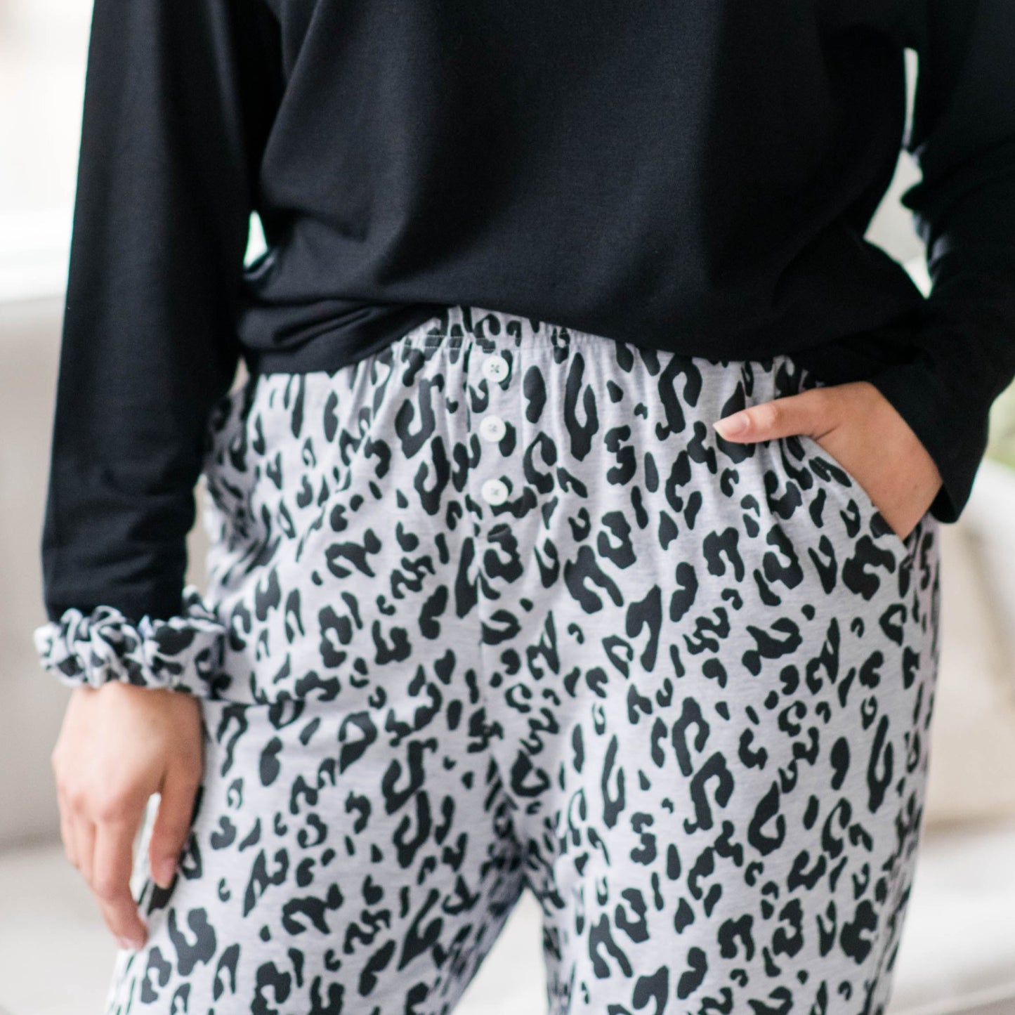 Sienna Sleep Pants | Light Grey Animal Print