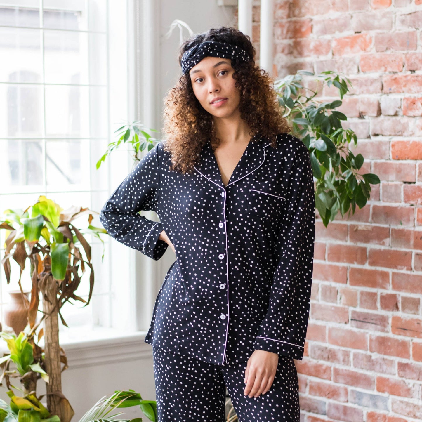 Korrah Pajama Shirt | Black with Cloud Dots