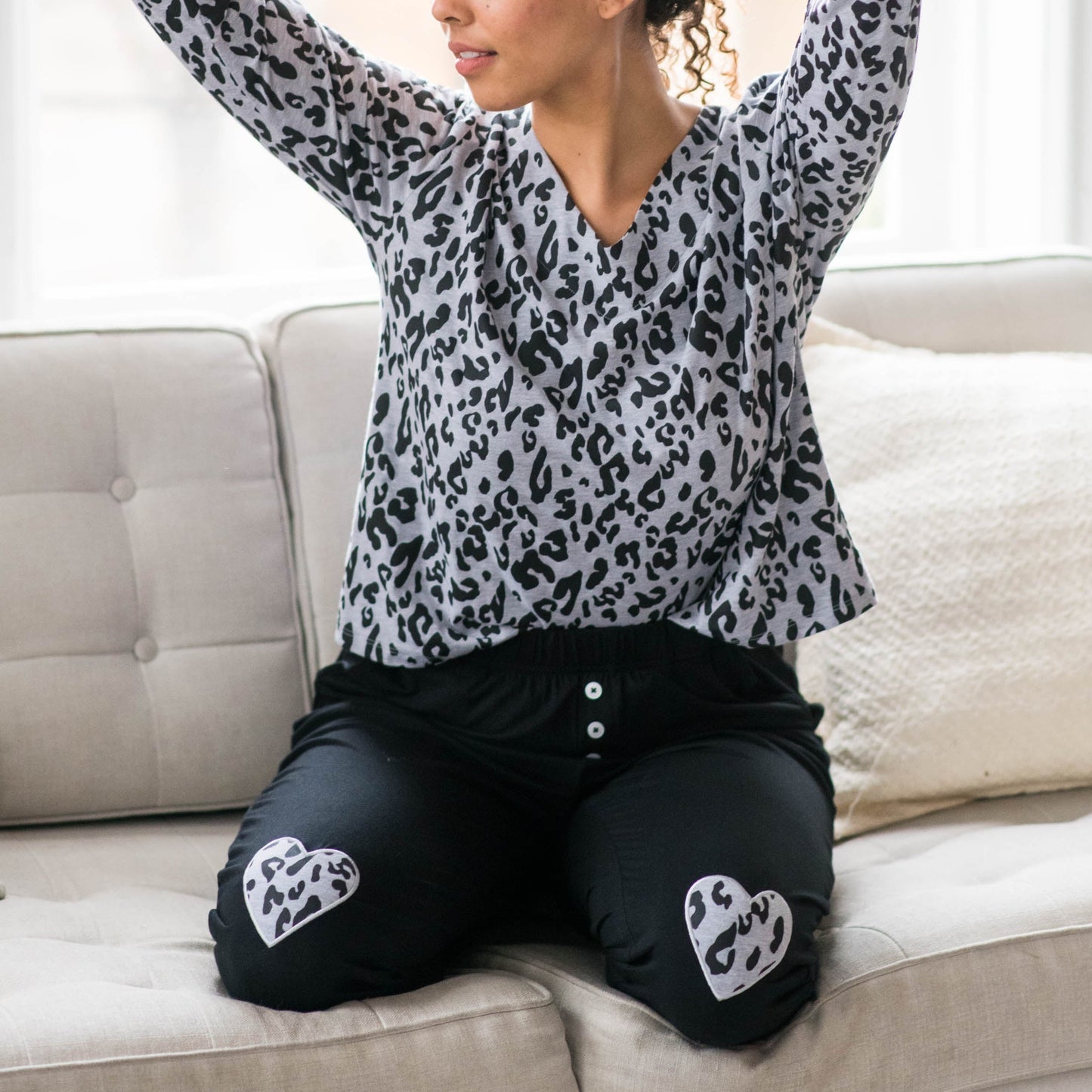 Sienna Sleep Pants | Black Animal Print Patch