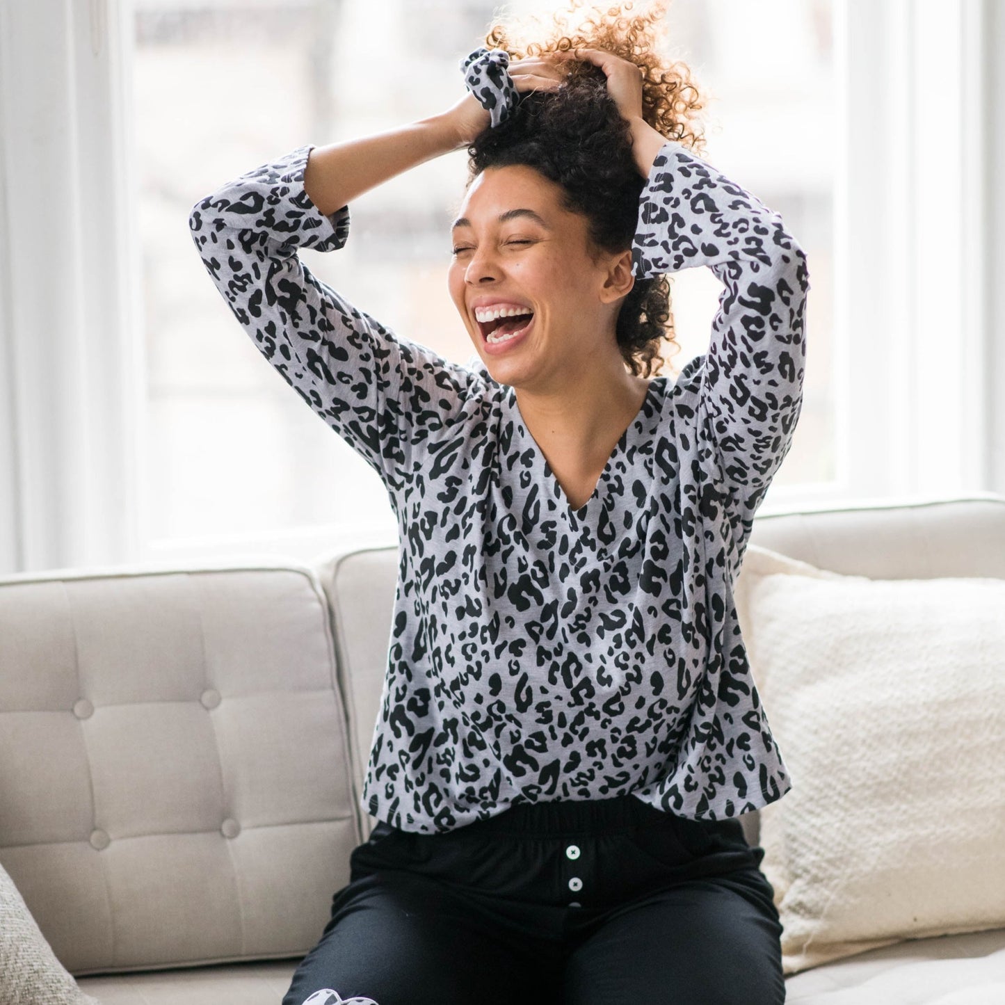 Jamie Leopard Print Sleep Shirt | Heather Grey