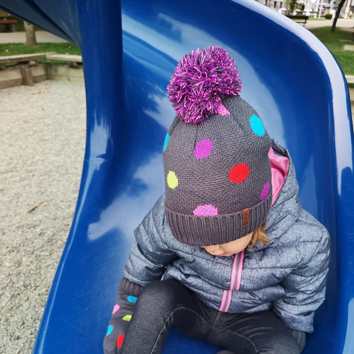 Polka Dot Pom Pom Beanie Hat - Kids