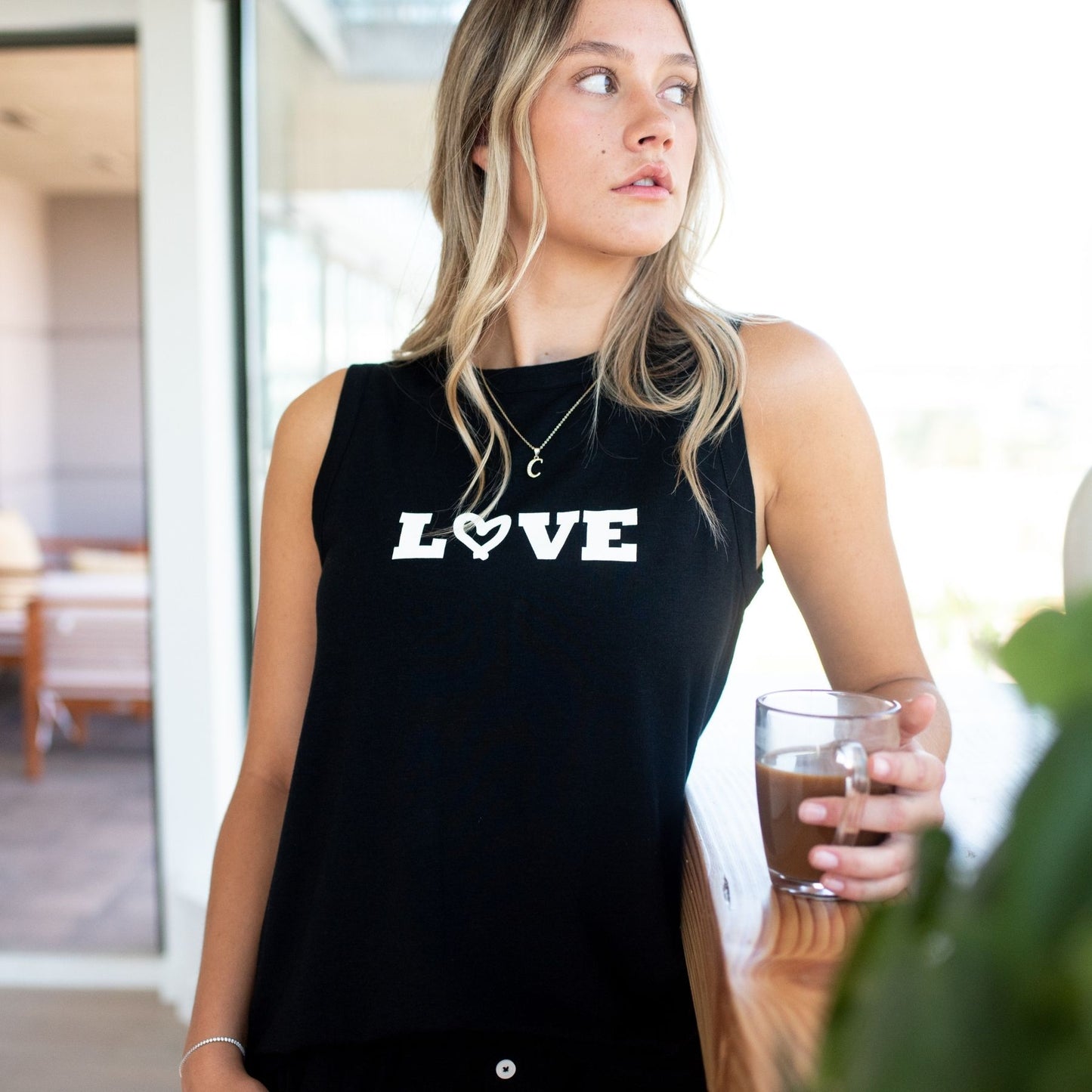 Amy Relaxed Crew Neck Sleep Tank | Black