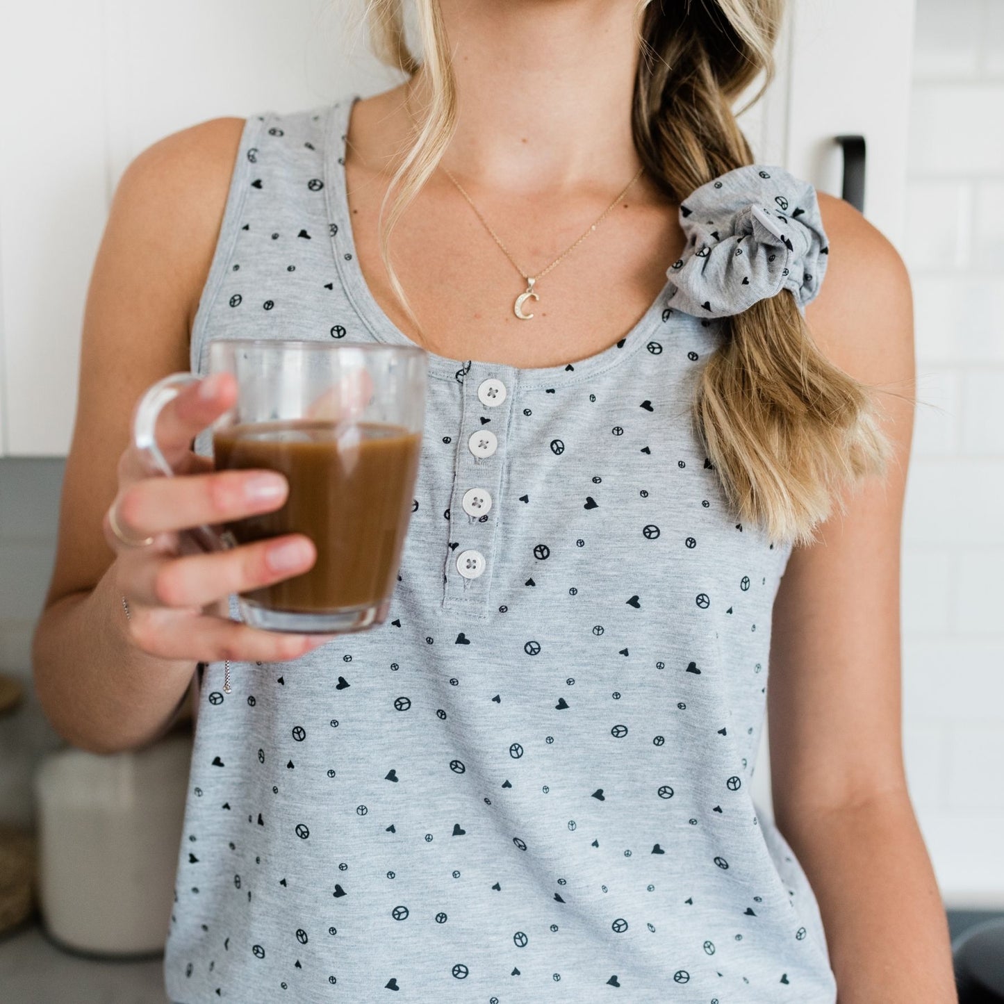 Riley Relaxed Henley Sleep Tank | Light Grey