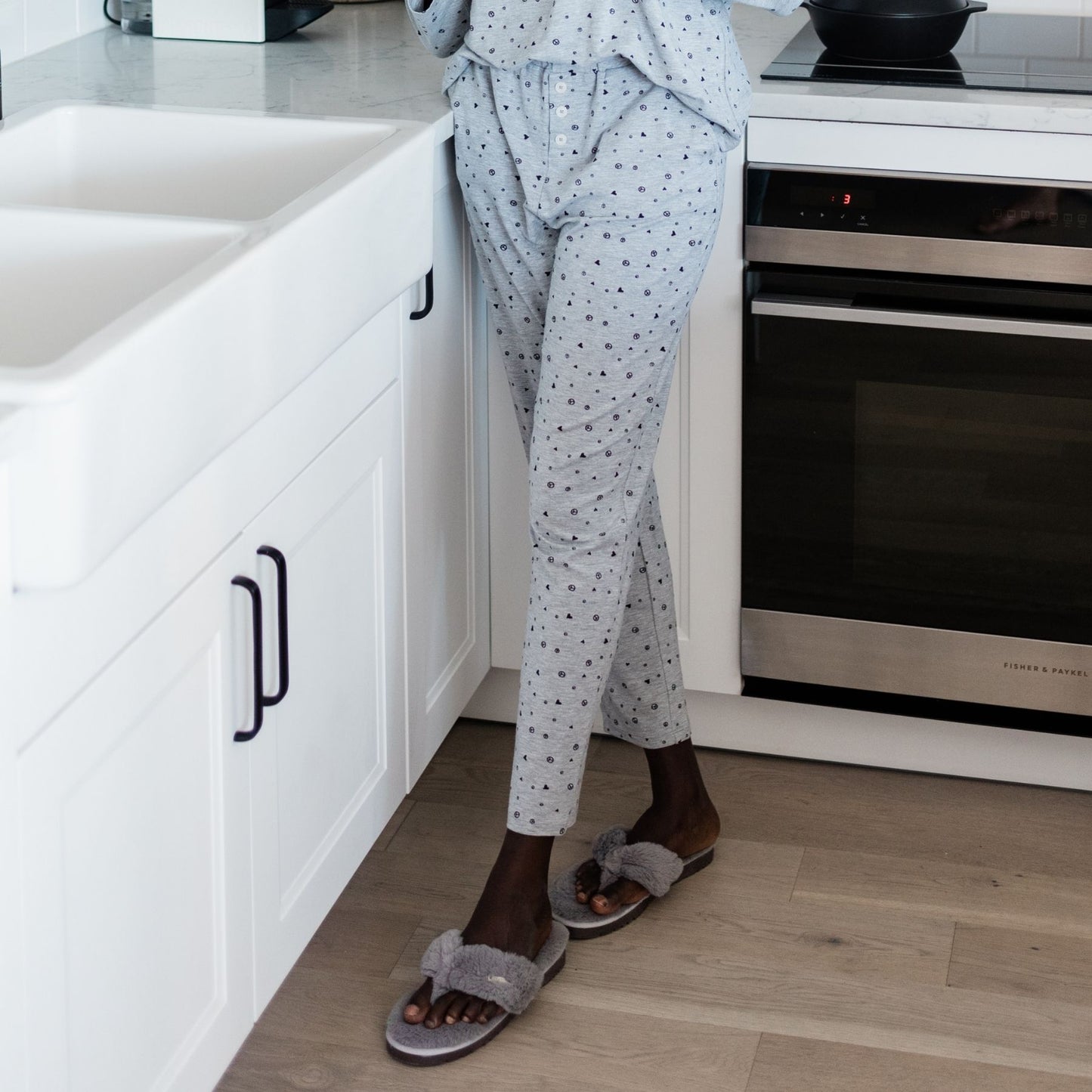 Sienna Narrow Leg Sleep Pant | Light Grey Allover Print