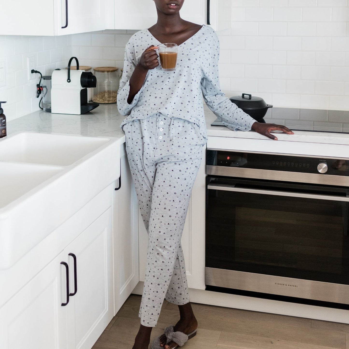 Sienna Narrow Leg Sleep Pant | Light Grey Allover Print