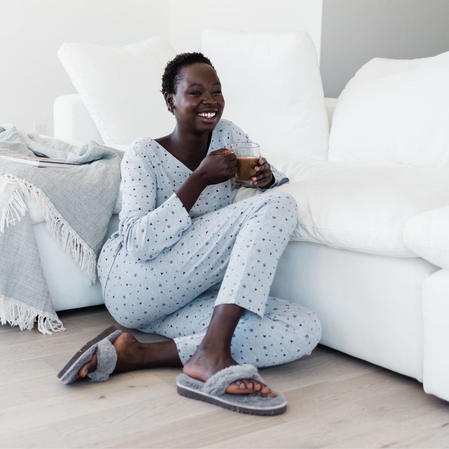 Sienna Narrow Leg Sleep Pant | Light Grey Allover Print