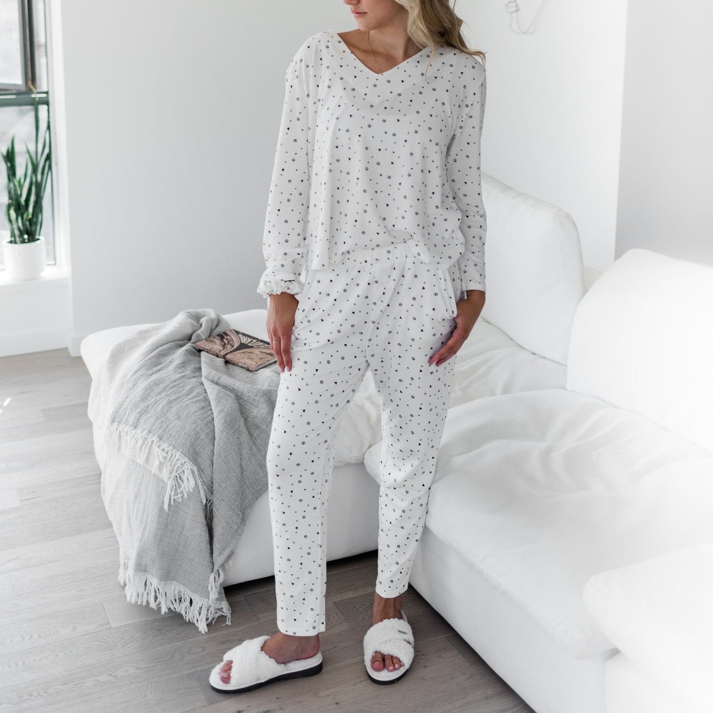 Sienna Narrow Leg Sleep Pant | Ivory Allover Print