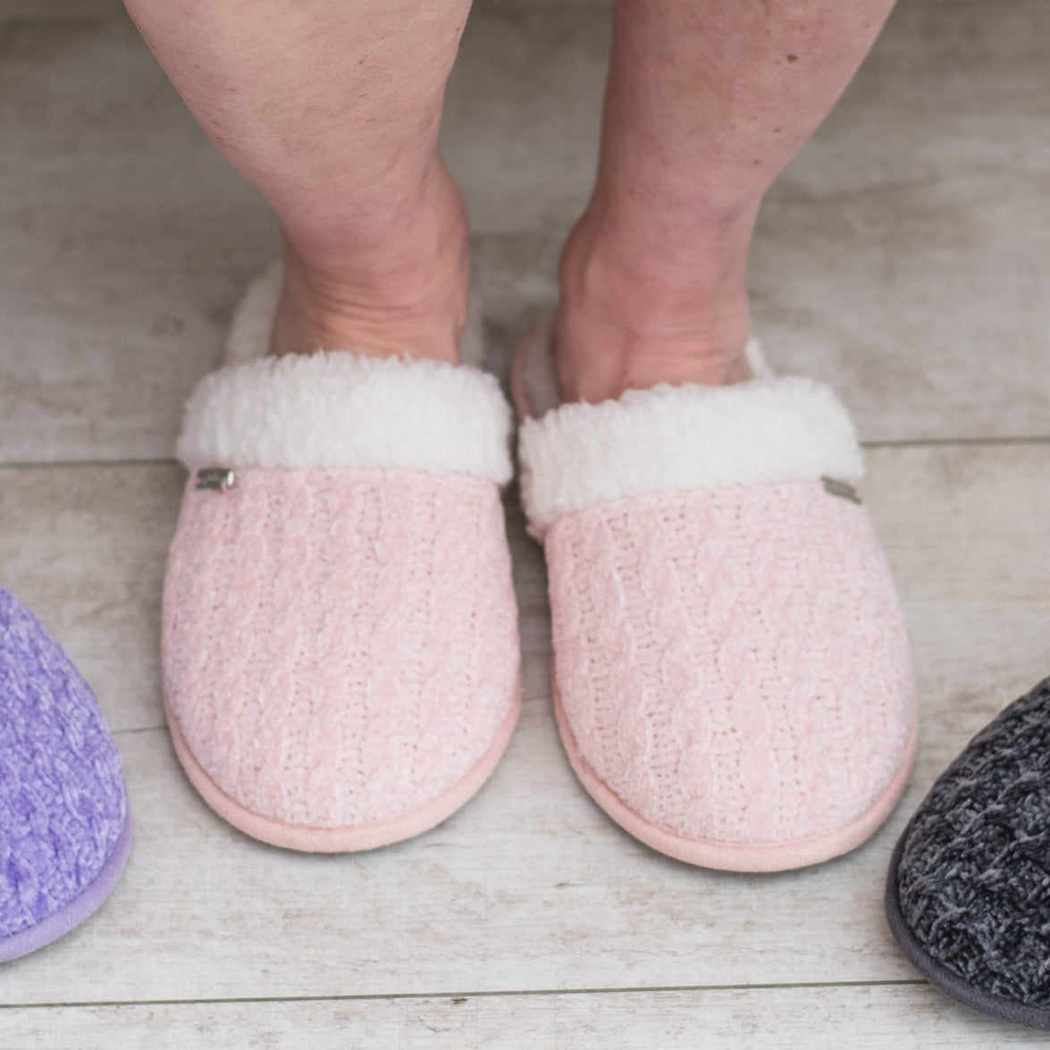 Indoor Sole Recycled Slippers - Pink Chenille