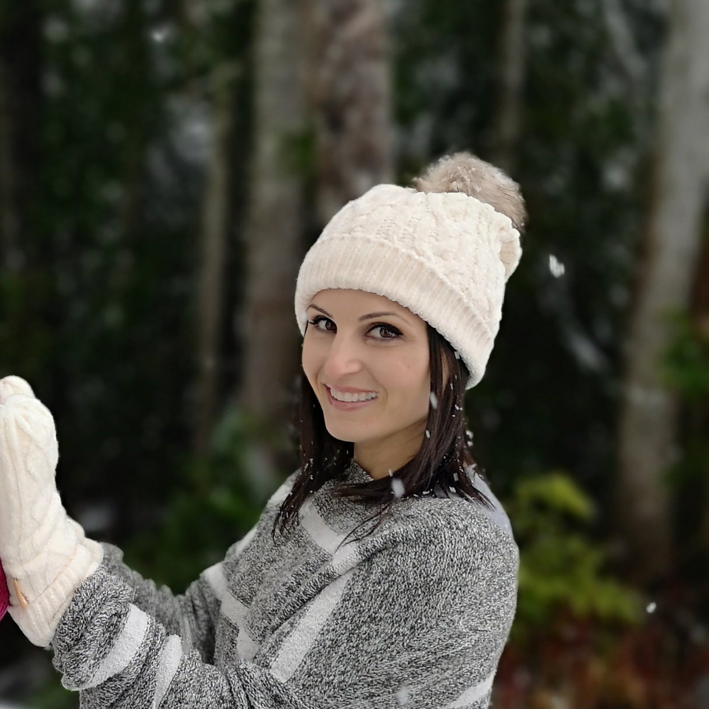 White Chenille Cable Knit - Beanie Hat Adult