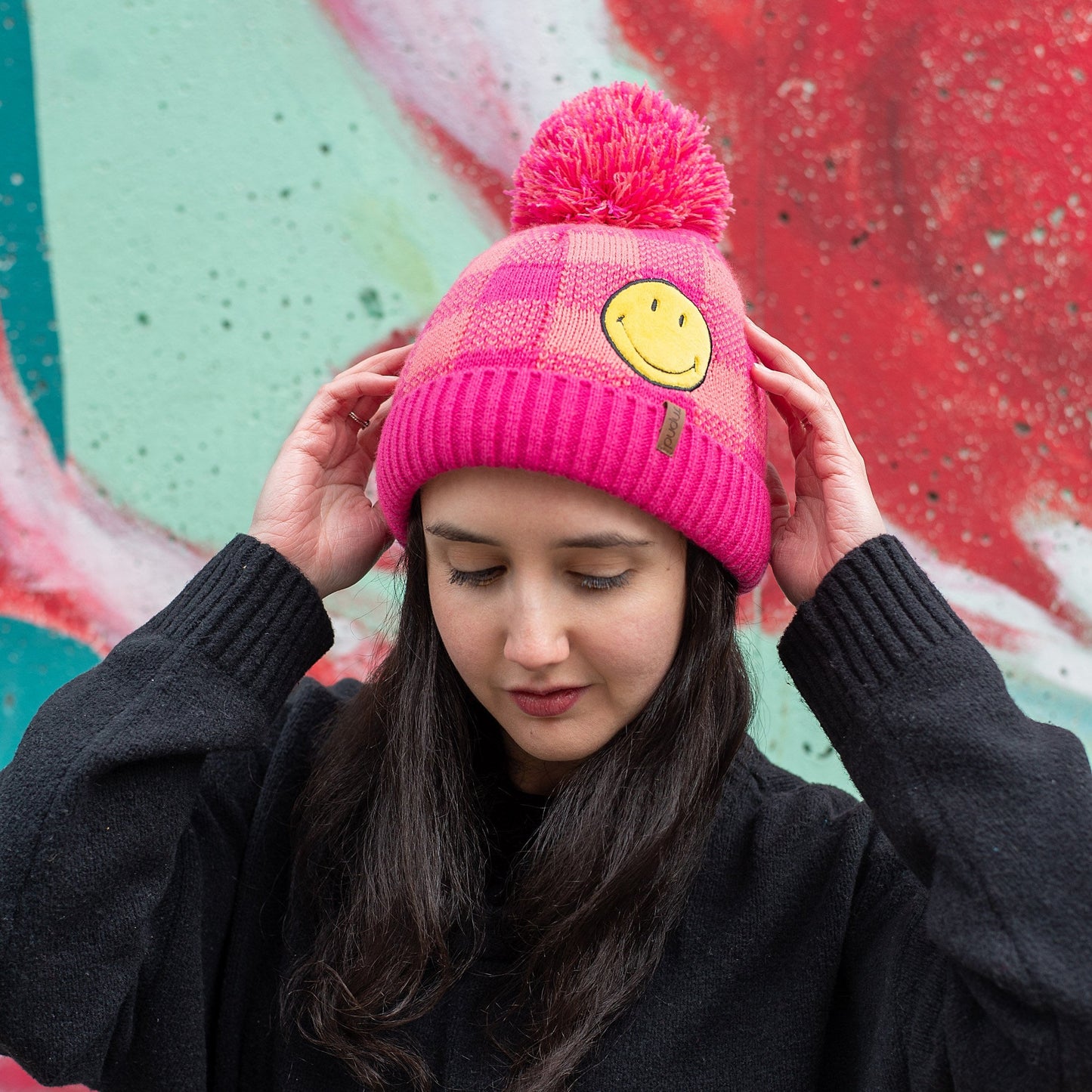 Smiley® Pink Lumberjack Pom Pom Beanie Hat