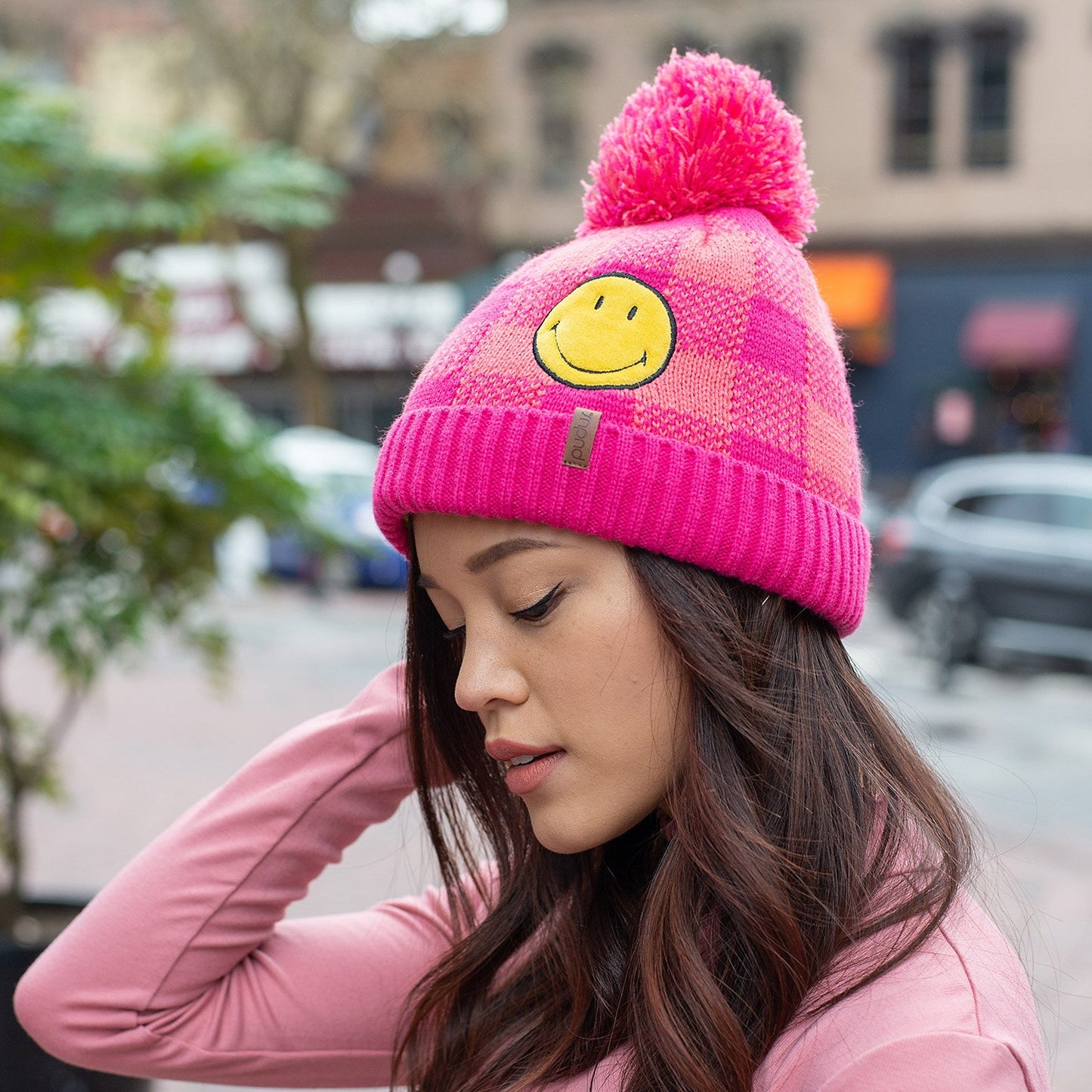 Smiley® Pink Lumberjack Pom Pom Beanie Hat