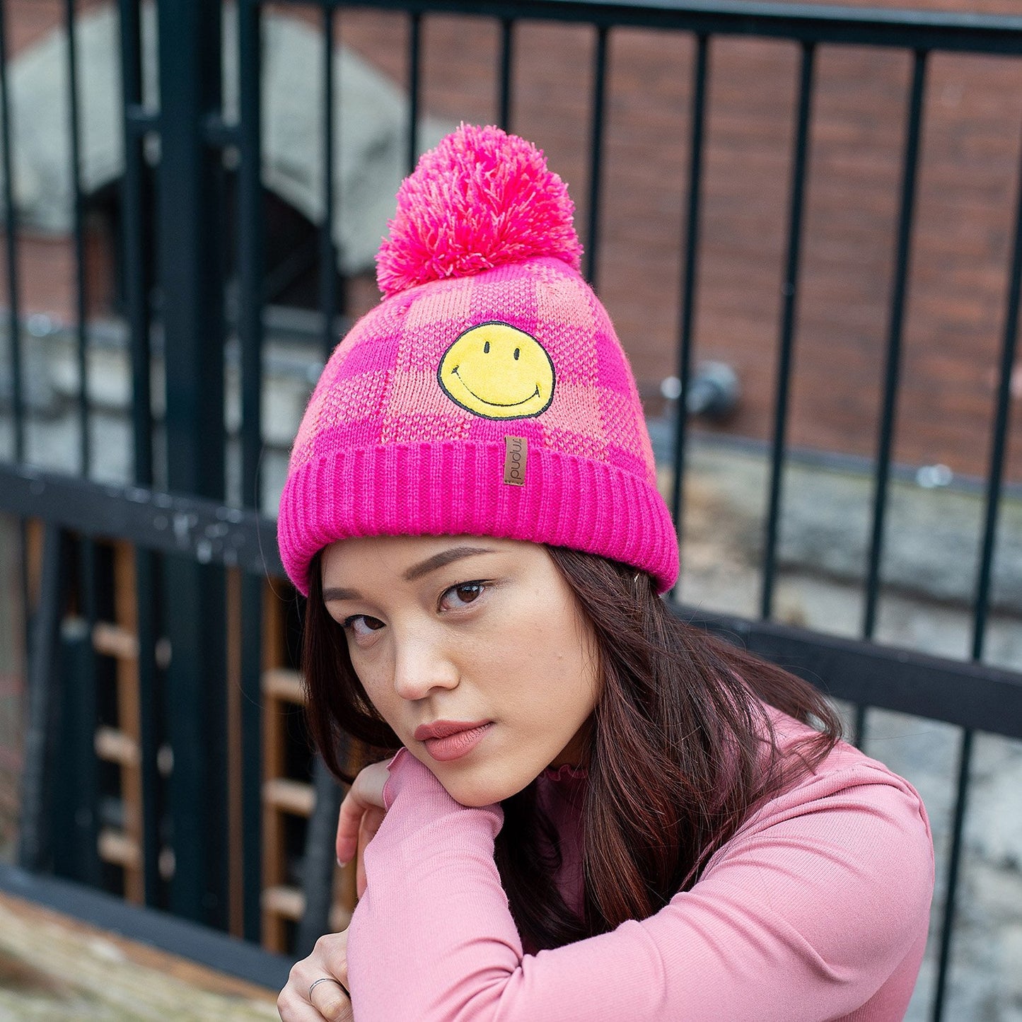 Smiley® Pink Lumberjack Pom Pom Beanie Hat