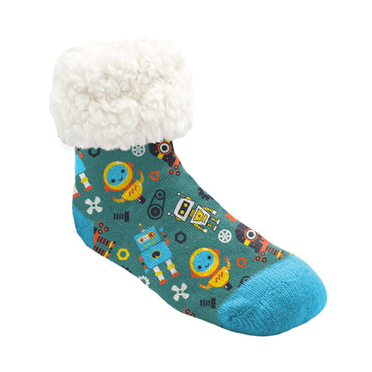 Robot Teal - Kids & Toddler Recycled Slipper Socks