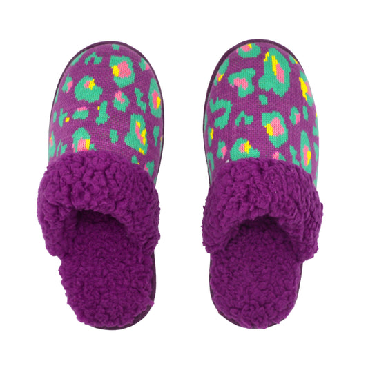 Bright Slide Slippers - Purple Leopard