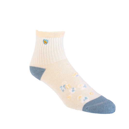Spring Blossum Blue - Bamboo Uptown Quarter Crew Socks