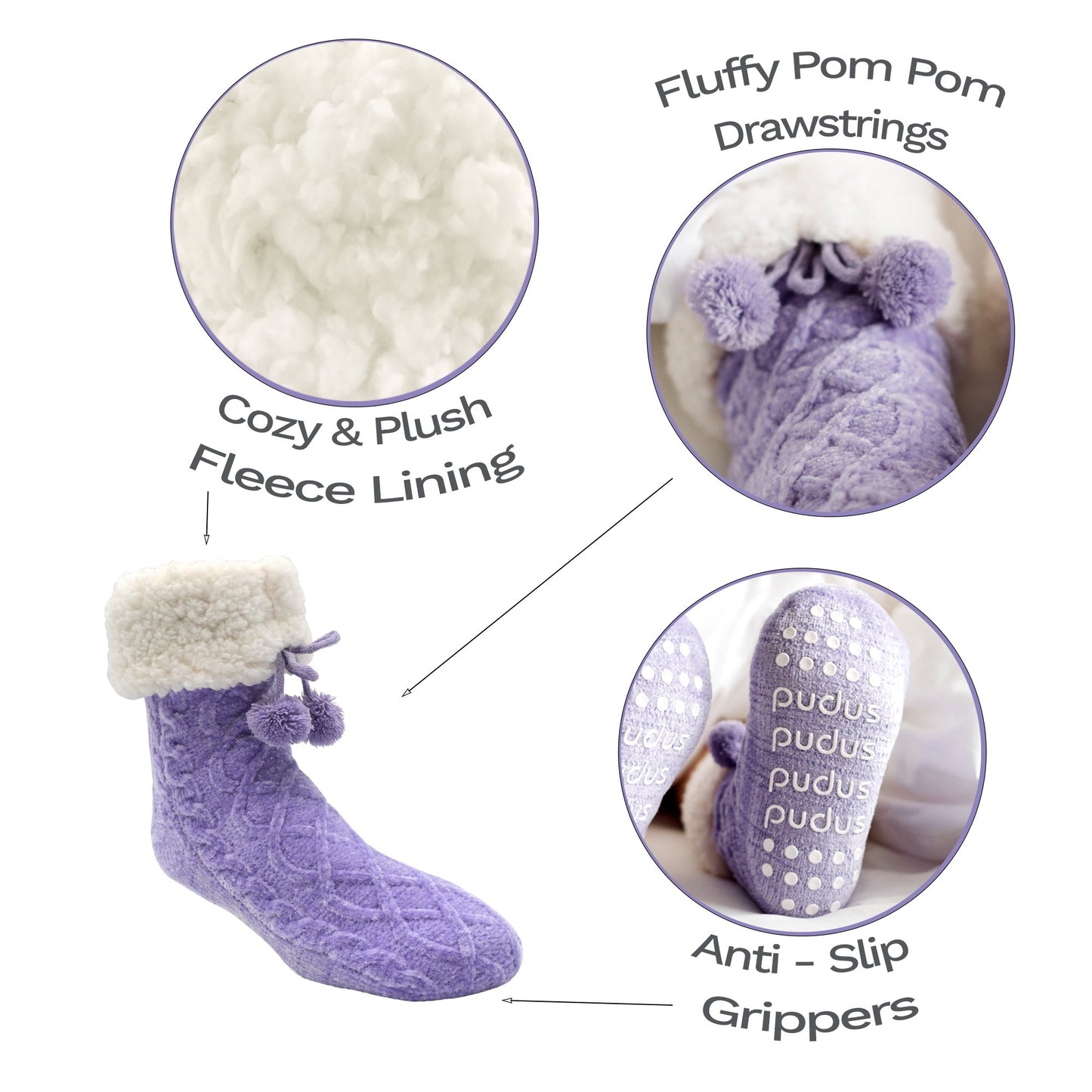 Chenille Cable Knit Lavender - Classic Slipper Sock