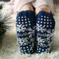 Pudus Cozy Winter Slipper Socks for Women and Men with Non-Slip Grippers and Faux Fur Sherpa Fleece - Adult Regular Fuzzy Snowflake Oxford - Classic Slipper Sock