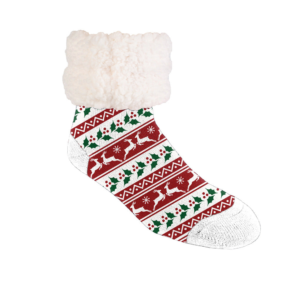 Ugly Sweater Holly - Recycled Slipper Socks