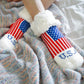 Pudus Cozy Winter Slipper Socks for Women and Men with Non-Slip Grippers and Faux Fur Sherpa Fleece - Adult Regular Fuzzy Socks USA Pride - Classic Slipper Sock
