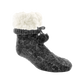 Pudus Winter Chenille Cable Knit Slipper Socks for Women and Men with Non-Slip Grippers and Faux Fur Sherpa Fleece Lining - Adult Regular Fuzzy Socks Chenille Cable Knit Grey - Classic Slipper Sock