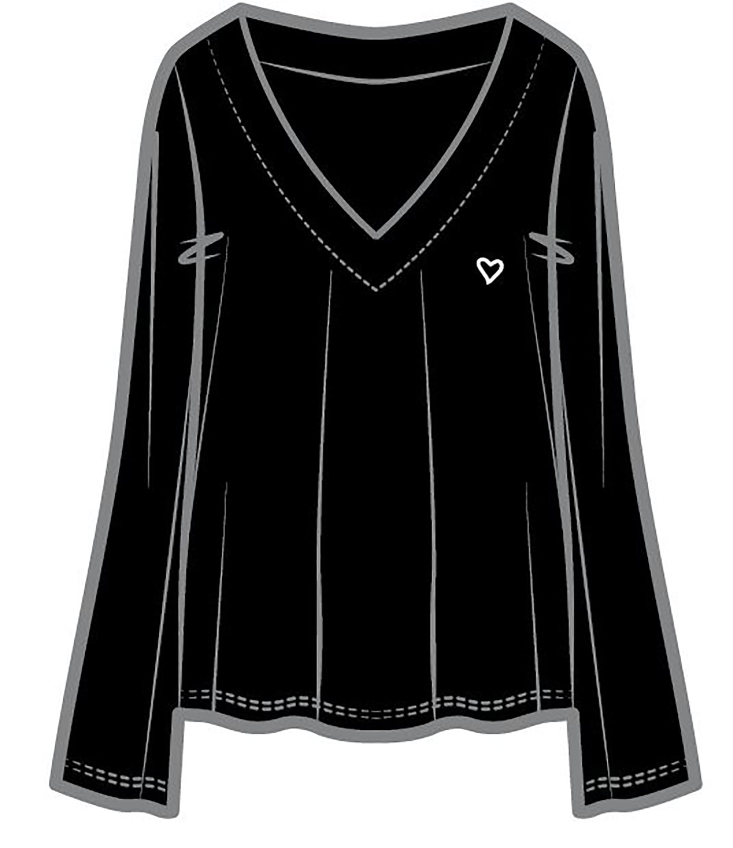 Jamie V-Neck Sleep Top | Black with Heart