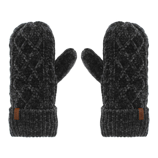 Cable Knit Black Chenille - Mittens Adult