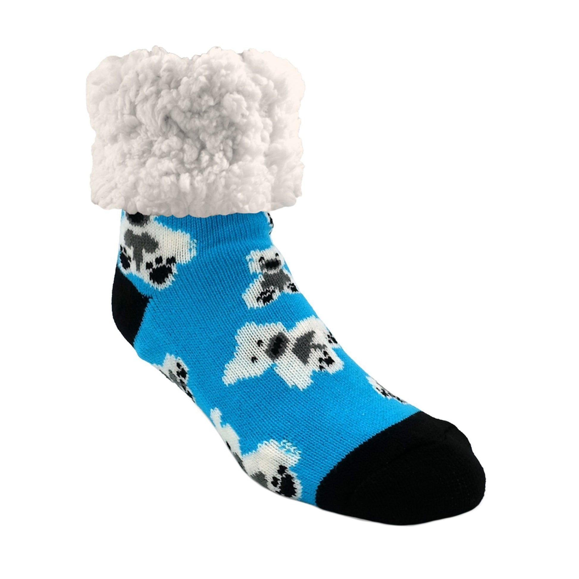 Pudus Cozy Winter Slipper Socks for Women and Men with Non-Slip Grippers and Faux Fur Sherpa Fleece - Adult Regular Fuzzy Socks Polar Bear - Classic Slipper Sock