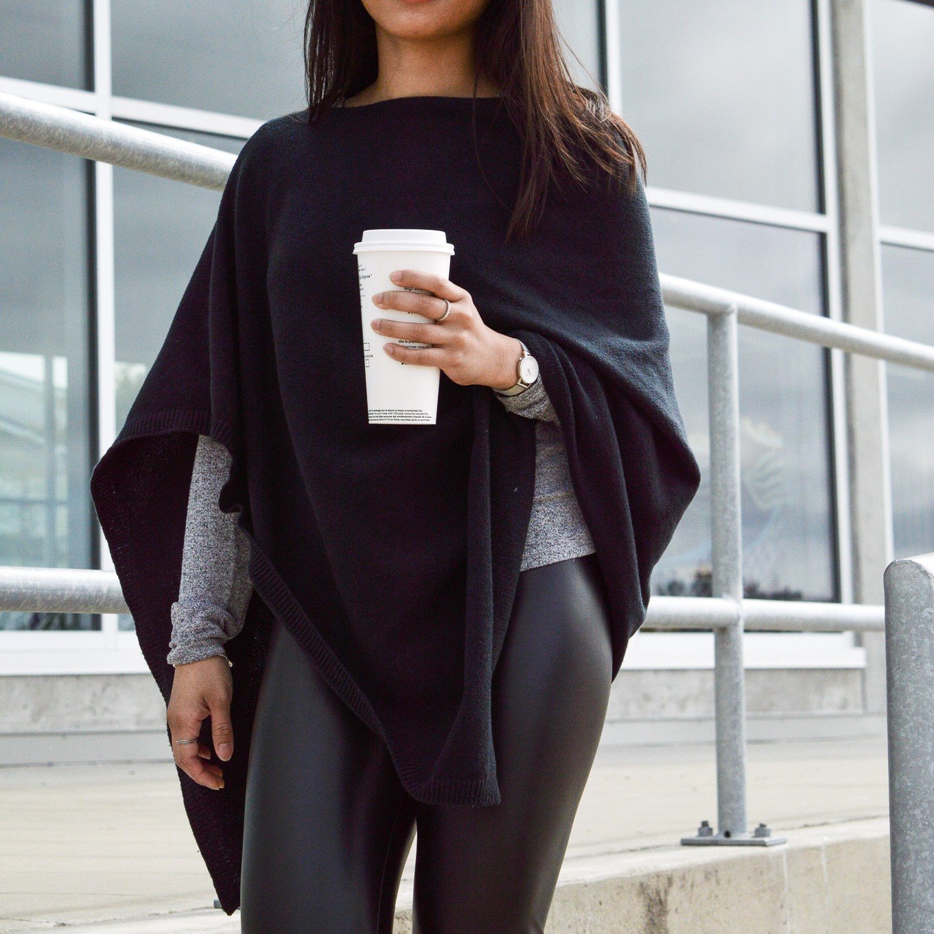 Pudus Women's Soft Faux Cashmere Poncho Sweater - Use as a Coat, Cape, Shawl, Wrap, or Blanket Poncho Black Poncho