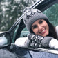 Pudus Unisex Classic Knit Winter Beanie Hat - Fluffy Pom Pom & Warm Fleece Lined Geometric Black with Pom Pom - Hat Adult